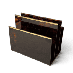 French 1970s Faux Tortoiseshell Plexiglass and Brass Magazine Rack - Styylish