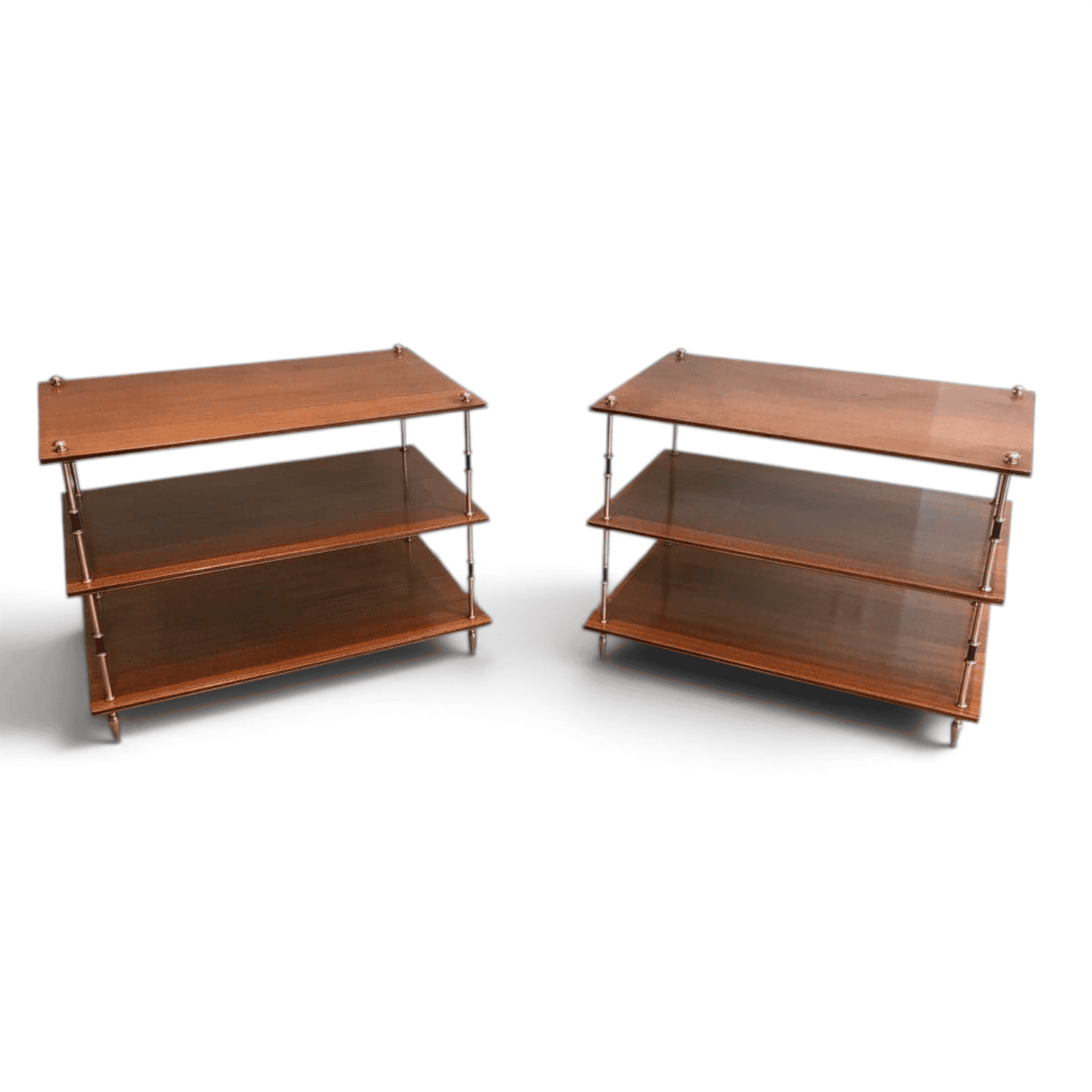 Maison Jansen Mahogany and Brass Three-Tier Side Tables - Styylish