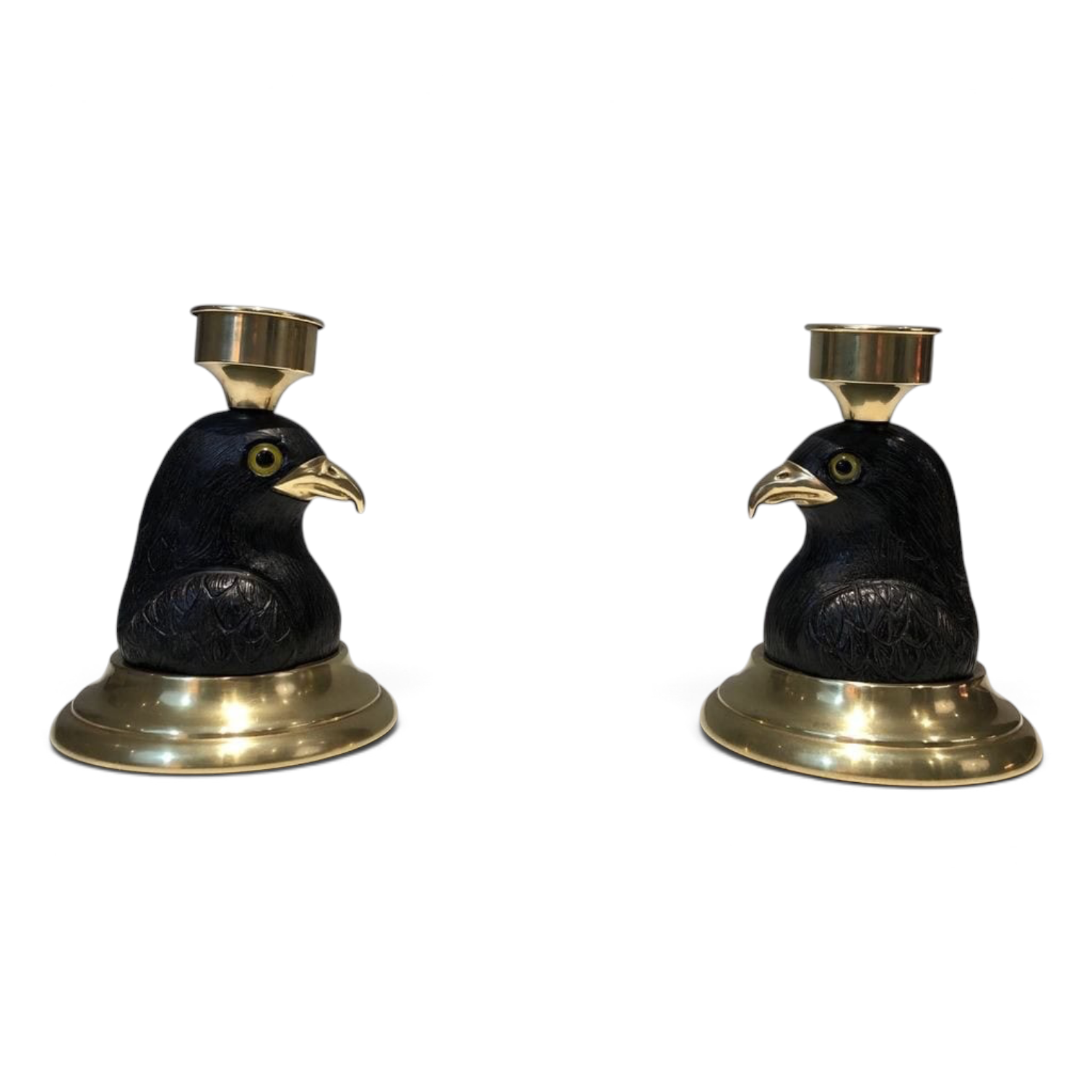 Pair of Signed French Carved Wood Eagle Candlesticks - Styylish