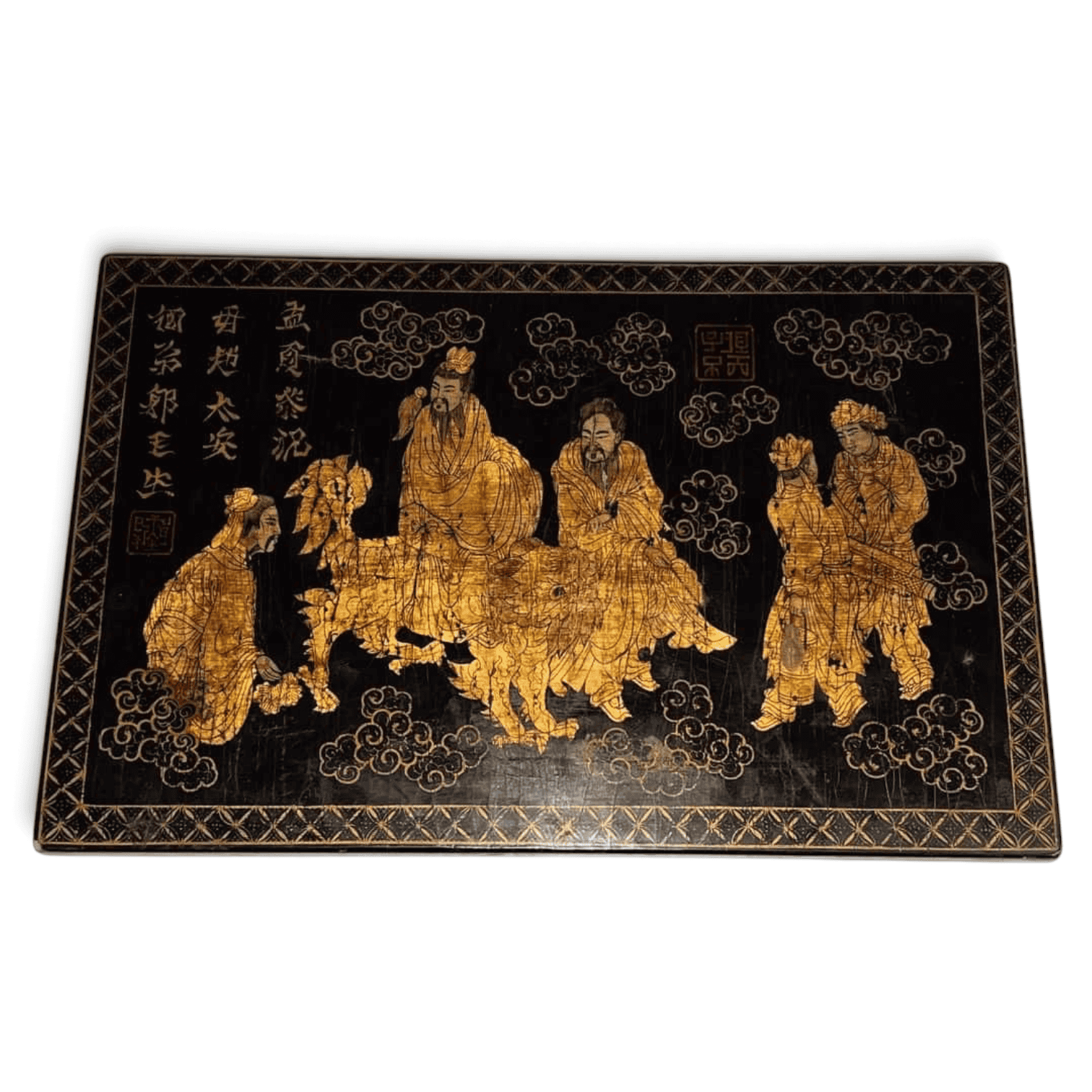 French Chinoiserie Black Lacquer and Gilt Panel - Styylish