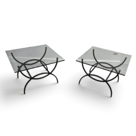 French Mid-Century Black Iron and Glass Side Tables