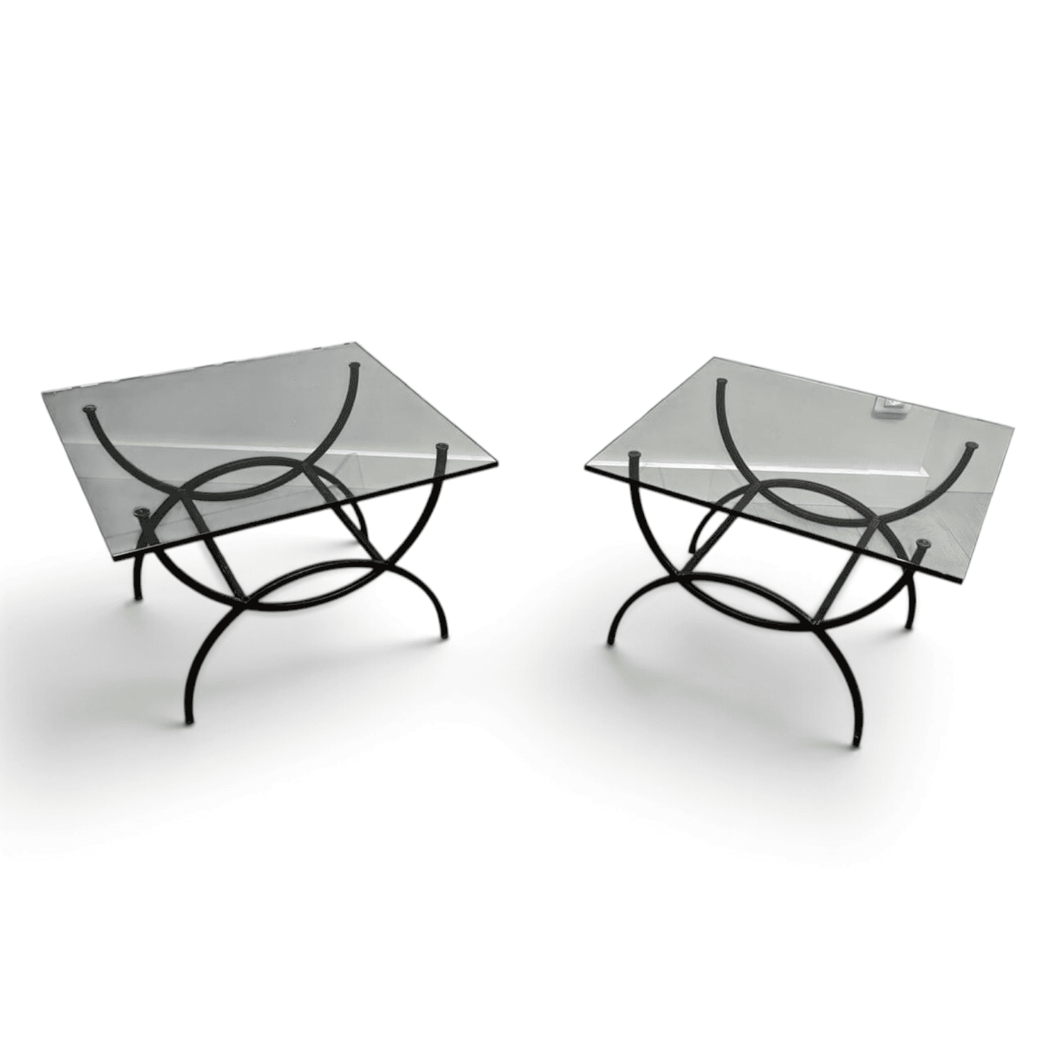 French Mid-Century Black Iron and Glass Side Tables - Styylish