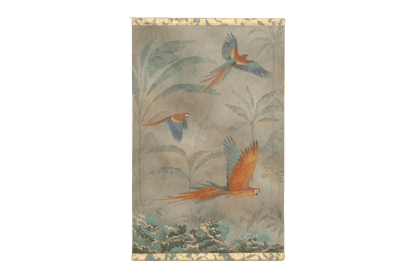 Monumental Hand-Painted Tropical Canvas with Parrots, Contemporary French Artist- Styylish