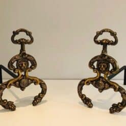 Alternative view of French Baroque Style Bronze and Wrought Iron Andirons, circa 1940