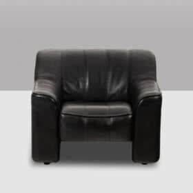 De Sede Black Leather Armchair and Ottoman