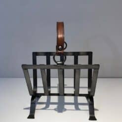 Jacques Adnet Style Leather and Steel Magazine Rack - Image 2