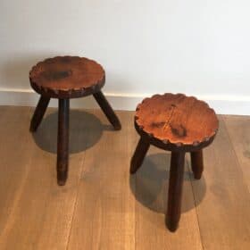 French Brutalist Pine Stools