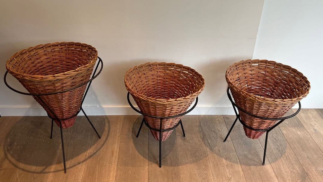French Mid-Century Rattan Planters - View One - Styylish