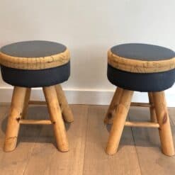 Alternative view of Pair of Solid Pine Stools, French Work, circa 1970