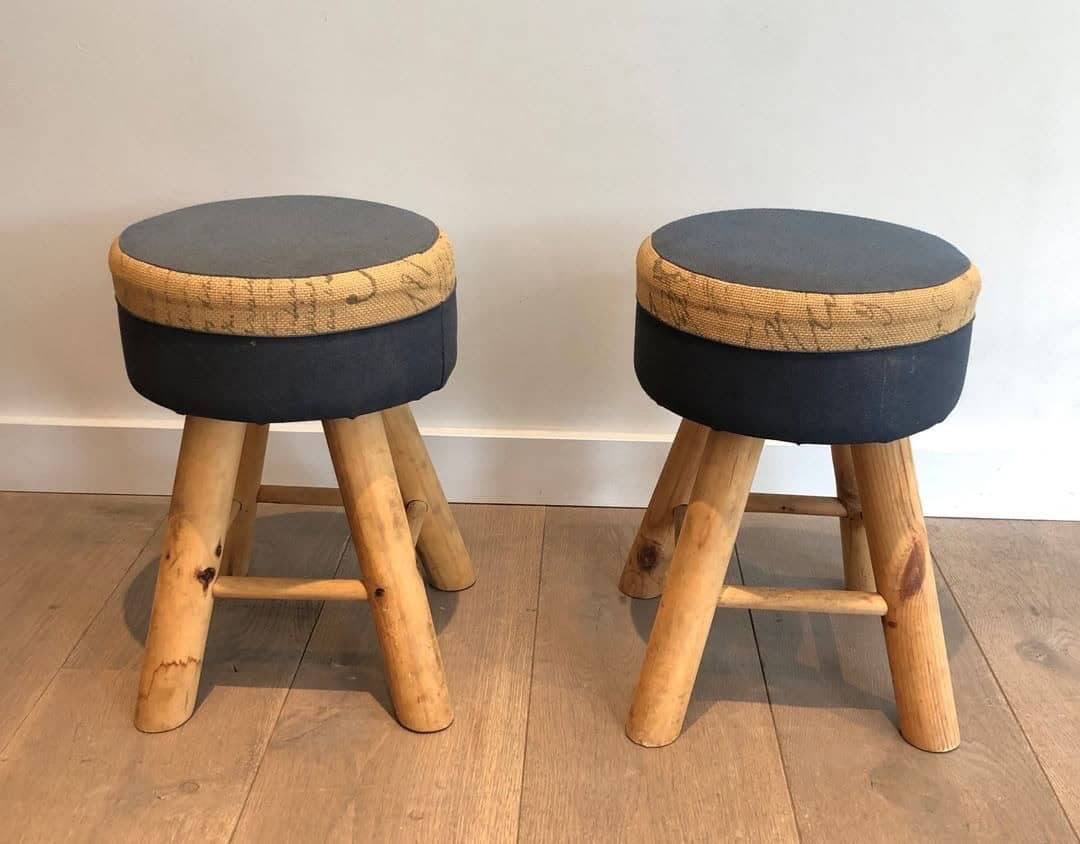 Pair of Solid Pine Stools, French Work, circa 1970 - Image 2