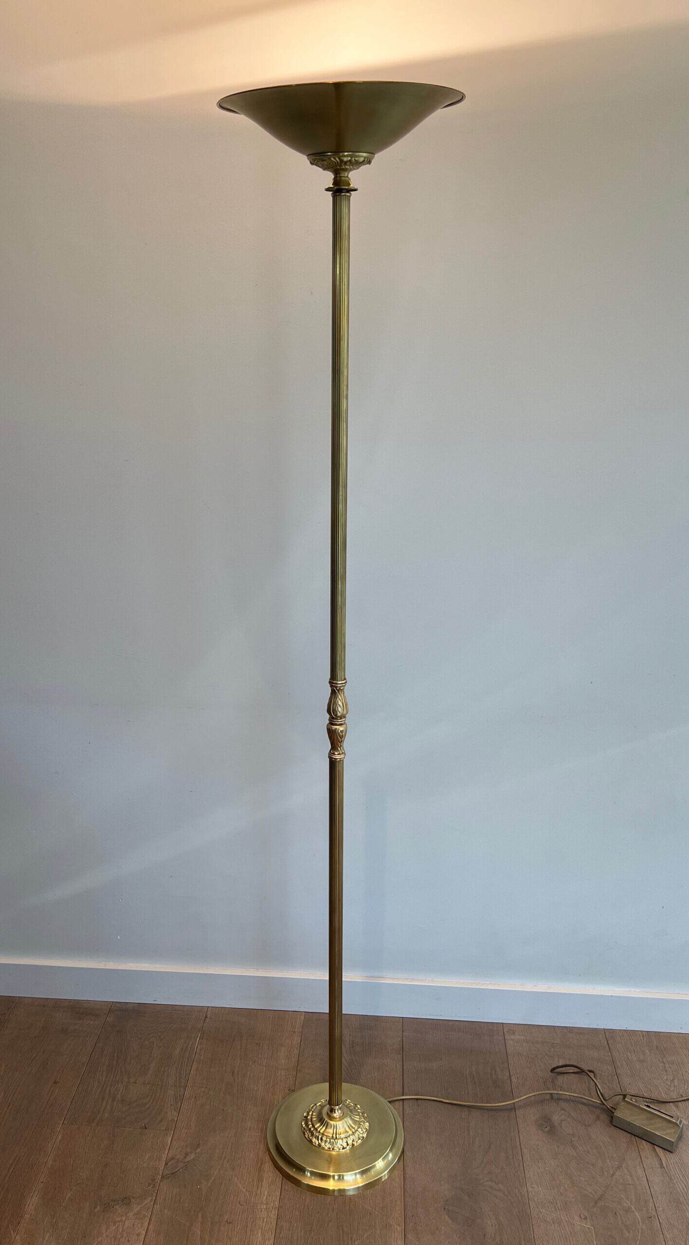 French Neoclassical Brass Floor Lamp - View One - Styylish