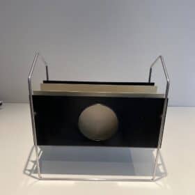 French 1960s Chrome and Black and White Magazine Rack