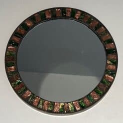 French Mid-Century Ceramic and Brass Round Mirror - Front View - Styylish