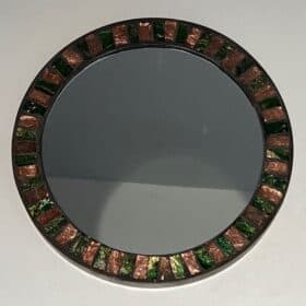 French Mid-Century Ceramic and Brass Round Mirror