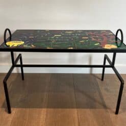 Alternative view of French Ceramic and Iron Coffee Table, circa 1950, in the Style of Jacques Adnet