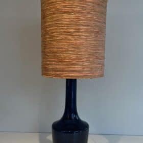 Mid-Century Blue Blown Glass Table Lamp
