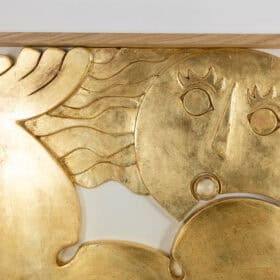 French Carved Wood Bas-Relief “I’m Swimming in Happiness”
