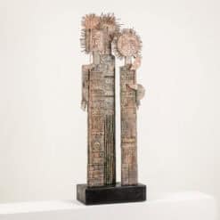 Lawrence Signed Double-Sided Carved Wood Sculpture - Angled View - Styylish