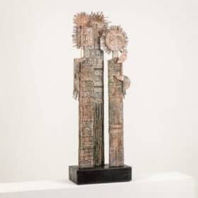 Lawrence Signed Double-Sided Carved Wood Sculpture