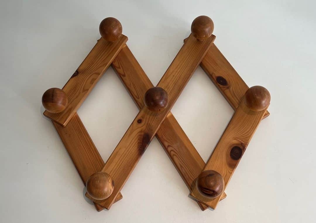 Charlotte Perriand Style Pine Accordion Coat Hanger - Front View - Styylish