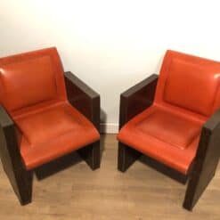 Set of Three French 1970s Brown and Orange Leather Armchairs - Pair View - Styylish