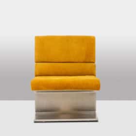 Paul Geoffroy for Uginox, Pair of brushed steel armchairs. 1970s.
