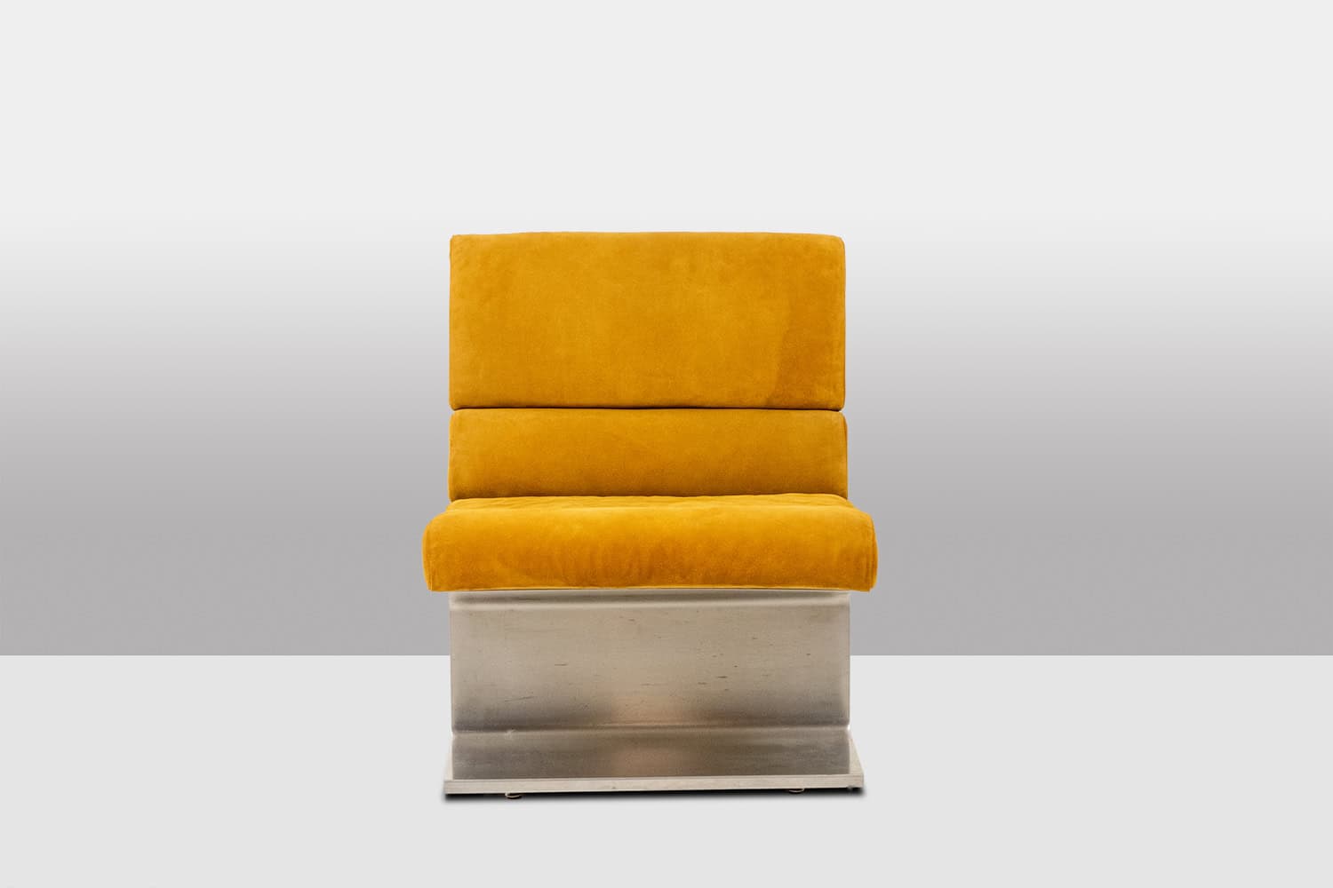 Paul Geoffroy for Uginox, Pair of brushed steel armchairs. 1970s. - Image 2