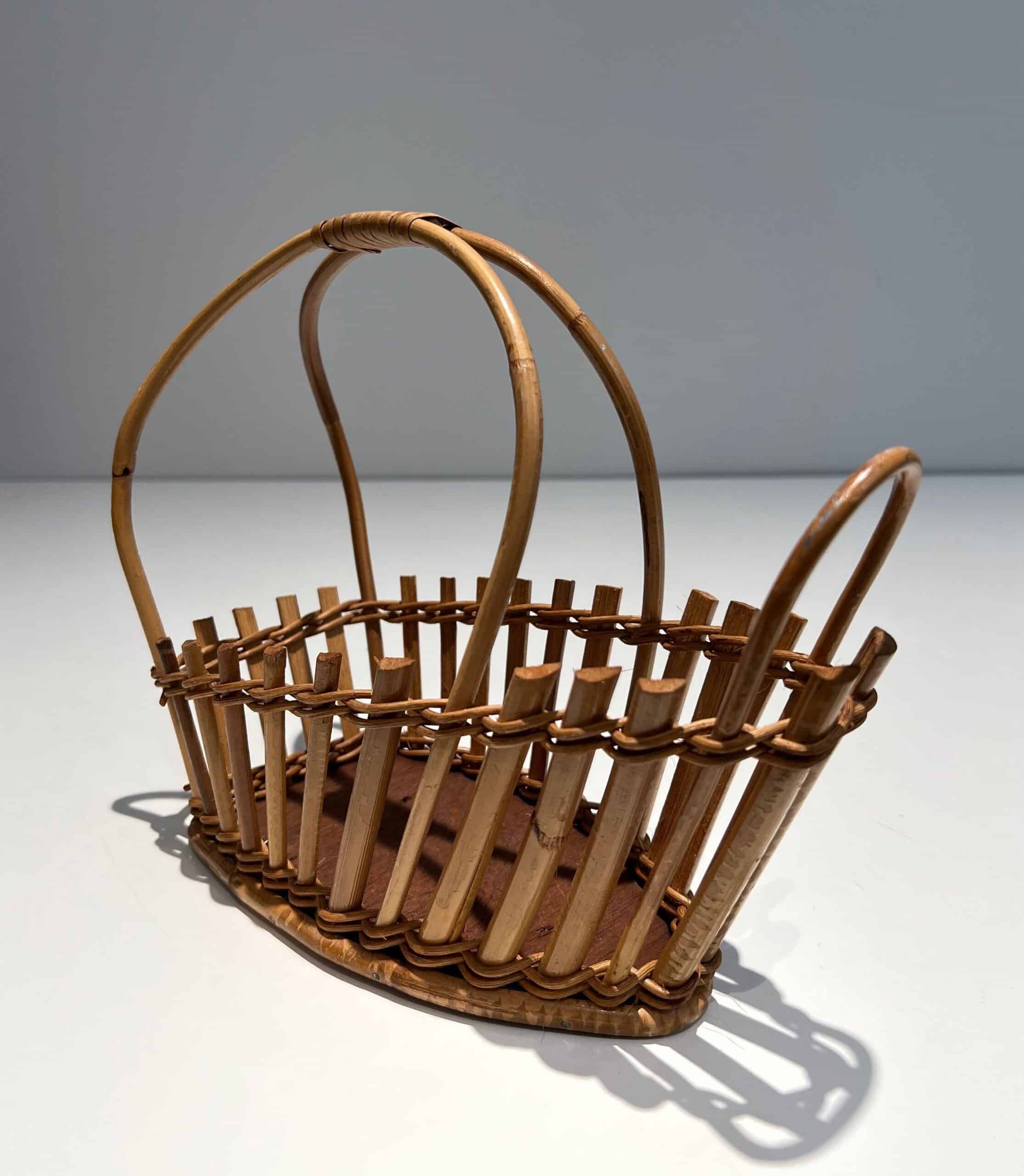 French 1970s Rattan Bottle Holder - Front View - Styylish
