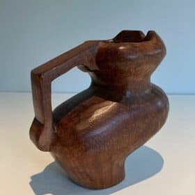 French Post-War Brutalist Carved Wood Pitcher