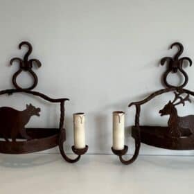 Pair of French 1950s Wrought Iron Animal Wall Lights