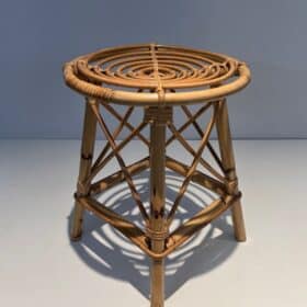 Jean Royère Style Rattan Drum Stool