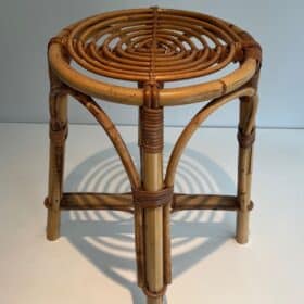 French 1940s–1950s Rattan Drum Stool