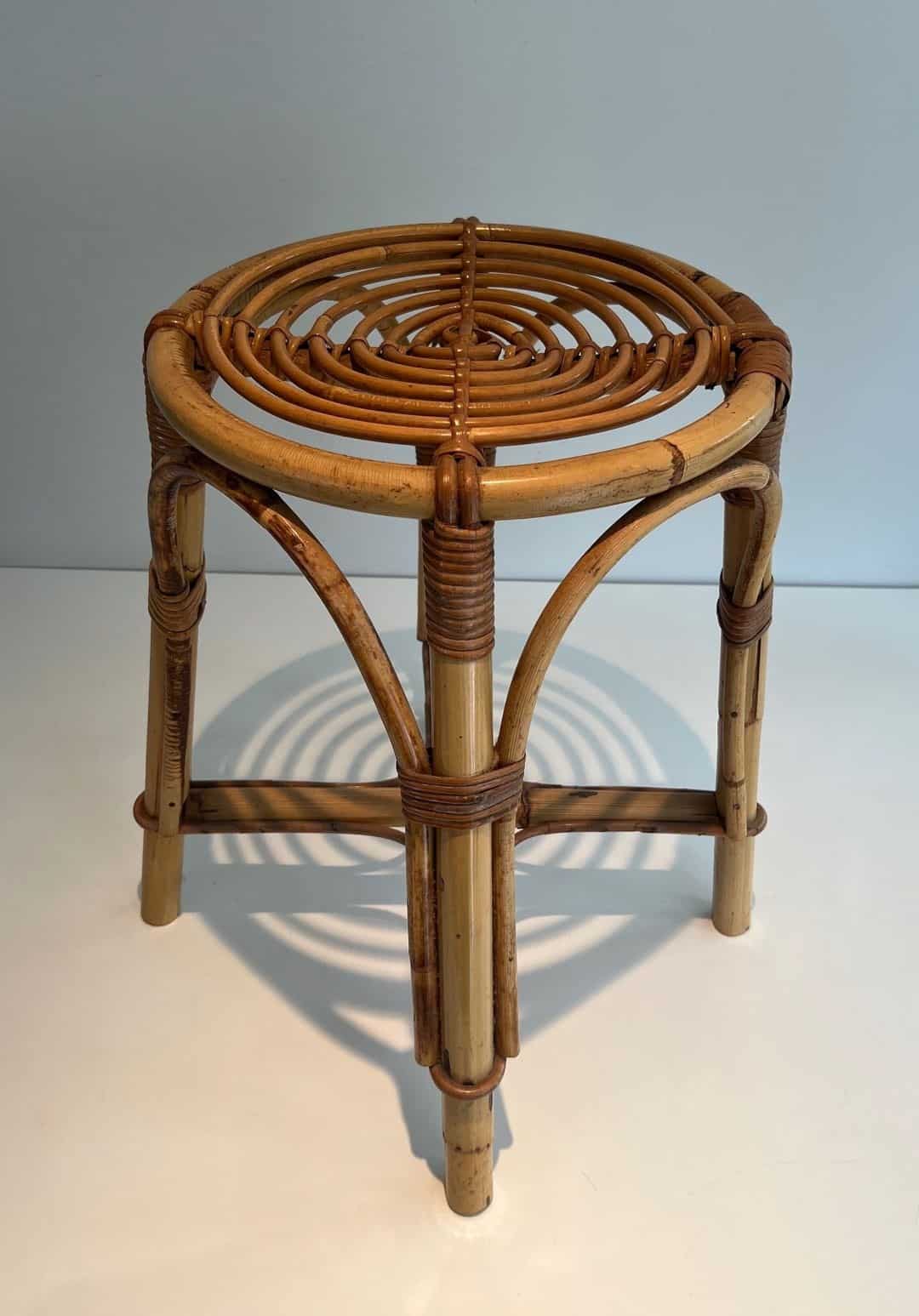French 1940s–1950s Rattan Drum Stool - Image 2