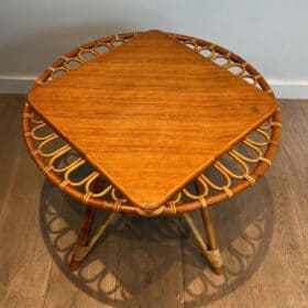 French Mid-Century Trampoline Rattan Coffee Table