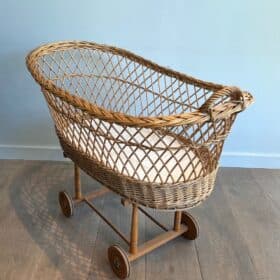 French 1940s Vintage Rattan Baby Cradle