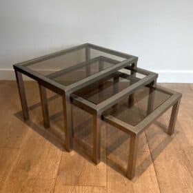 Guy Lefèvre Style Smoked Glass Nesting Tables