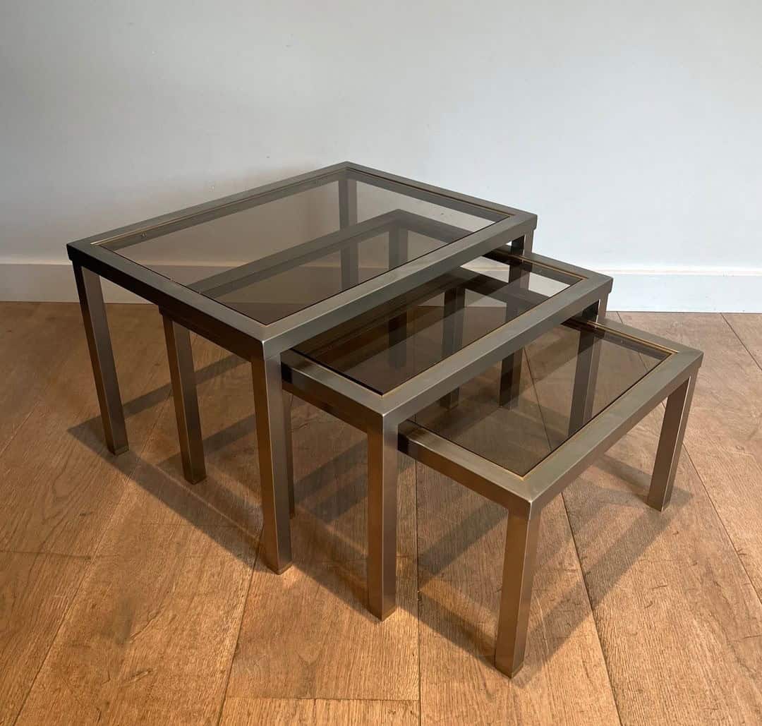 Guy Lefèvre Style Smoked Glass Nesting Tables - Image 2