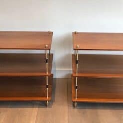 Maison Jansen Mahogany and Brass Three-Tier Side Tables - Front View -Styylish
