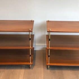 Maison Jansen Mahogany and Brass Three-Tier Side Tables