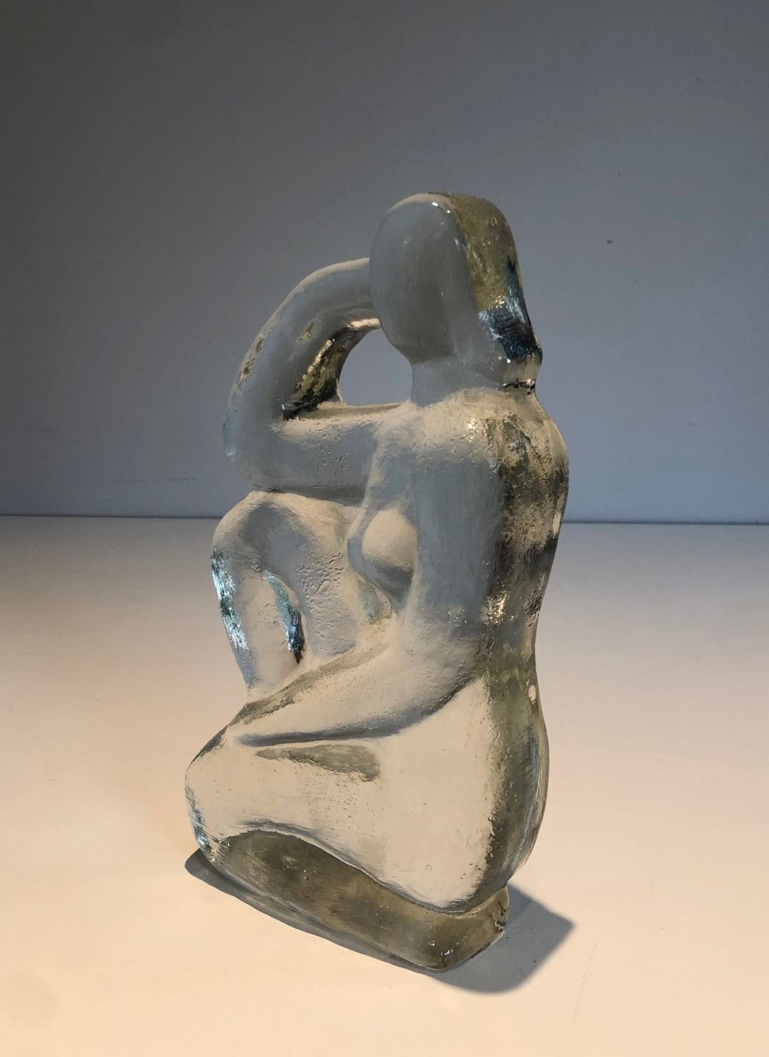 French Art Deco Style Clear Glass Female Nude Sculpture - Angled View - Styylish