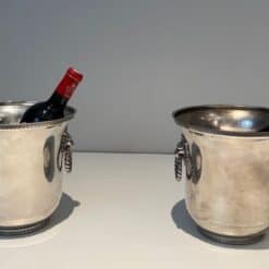 Pair of French Silver-Plated Champagne Buckets with Lion Masks - Pair View - Styylish