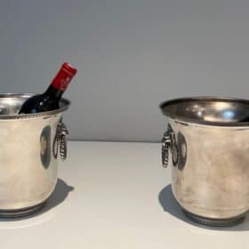 Pair of French Silver-Plated Champagne Buckets with Lion Masks