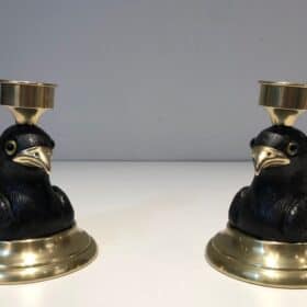 Pair of Signed French Carved Wood Eagle Candlesticks