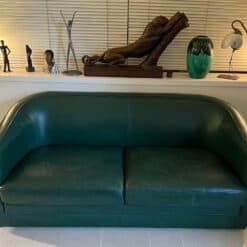 Alternative view of French Art Deco Revival Dark Green Leather Sofa