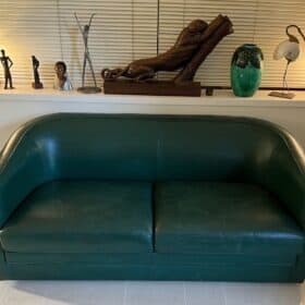 French Art Deco Revival Dark Green Leather Sofa
