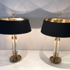Pair of French Adjustable Table Lamps, Brass White Lacquer, Circa 1940
