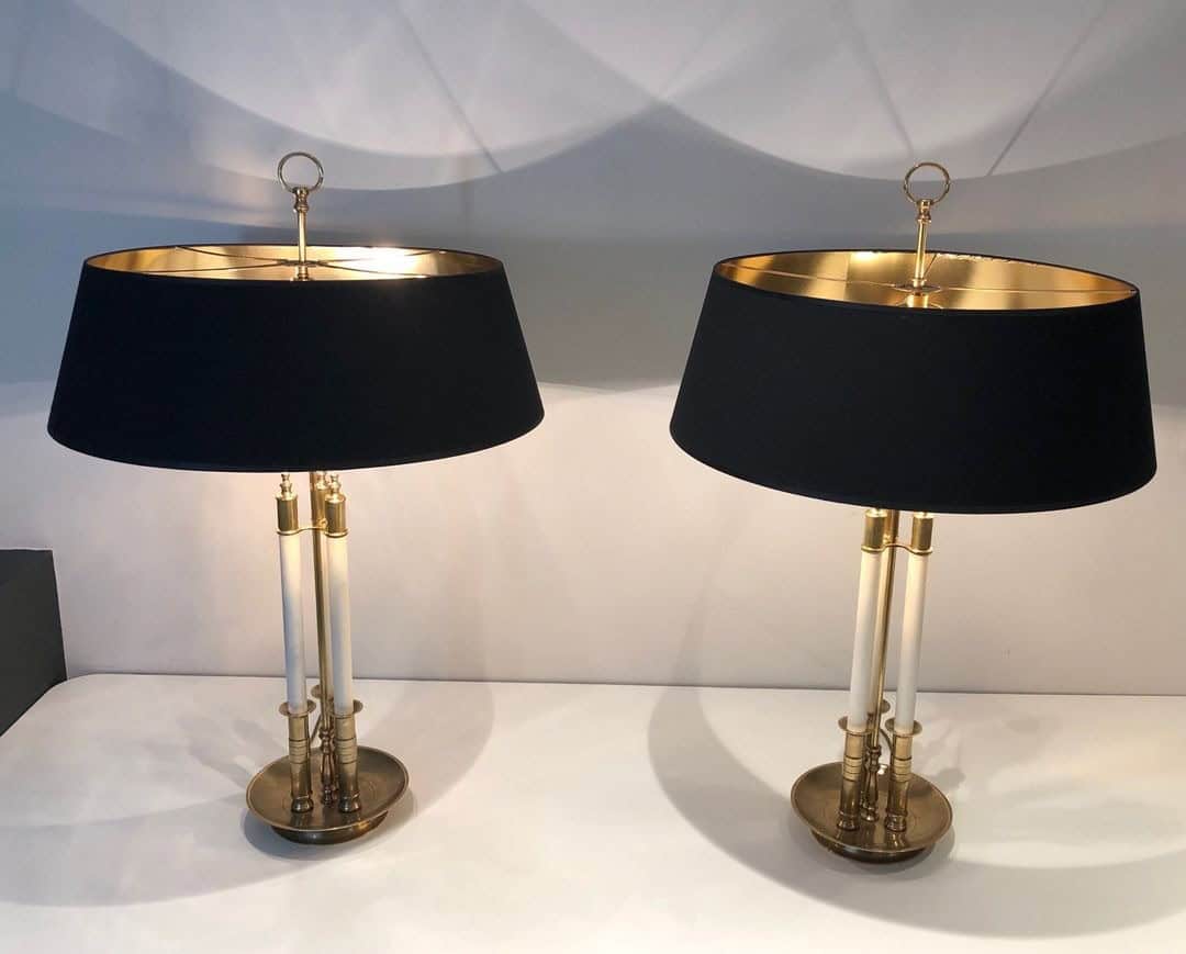 Pair of French Adjustable Table Lamps, Brass White Lacquer, Circa 1940 - Image 2