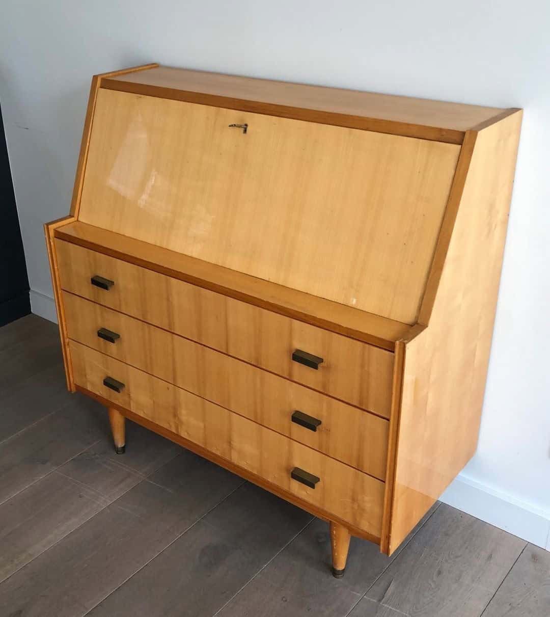 French Sycamore Drop-Front Secretary Desk - Image 2