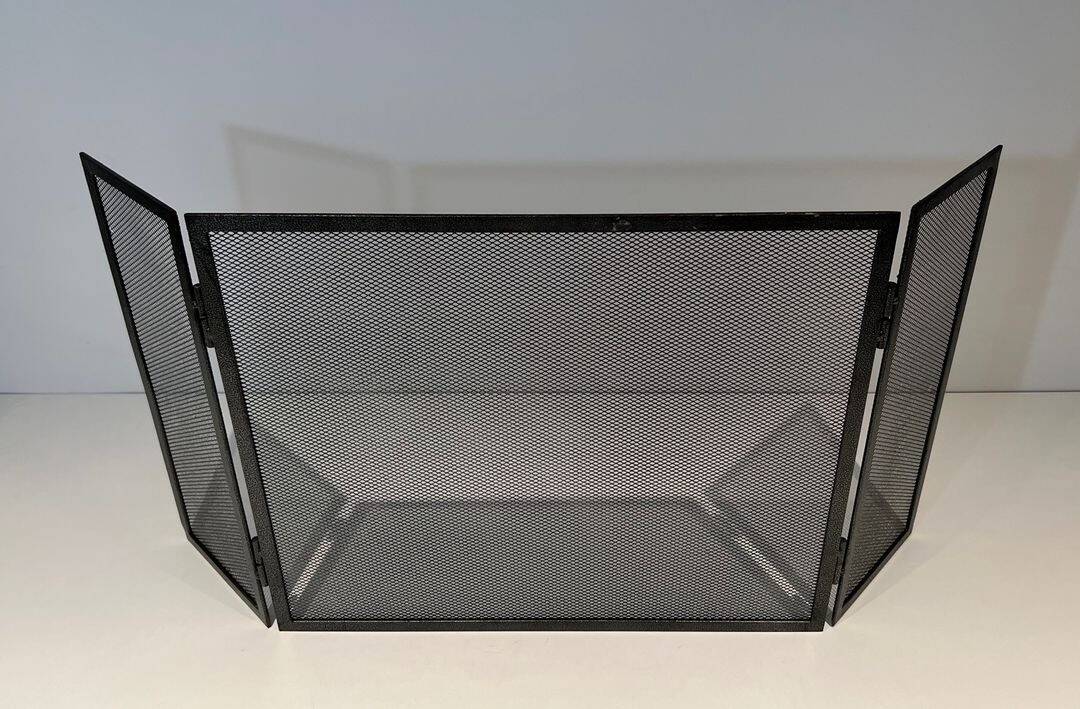 Blackened Steel Three-Panel Fireplace Screen - Front View - Styylish