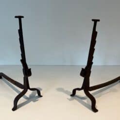 French Wrought Iron Andirons - Angled Pair View - Styylish
